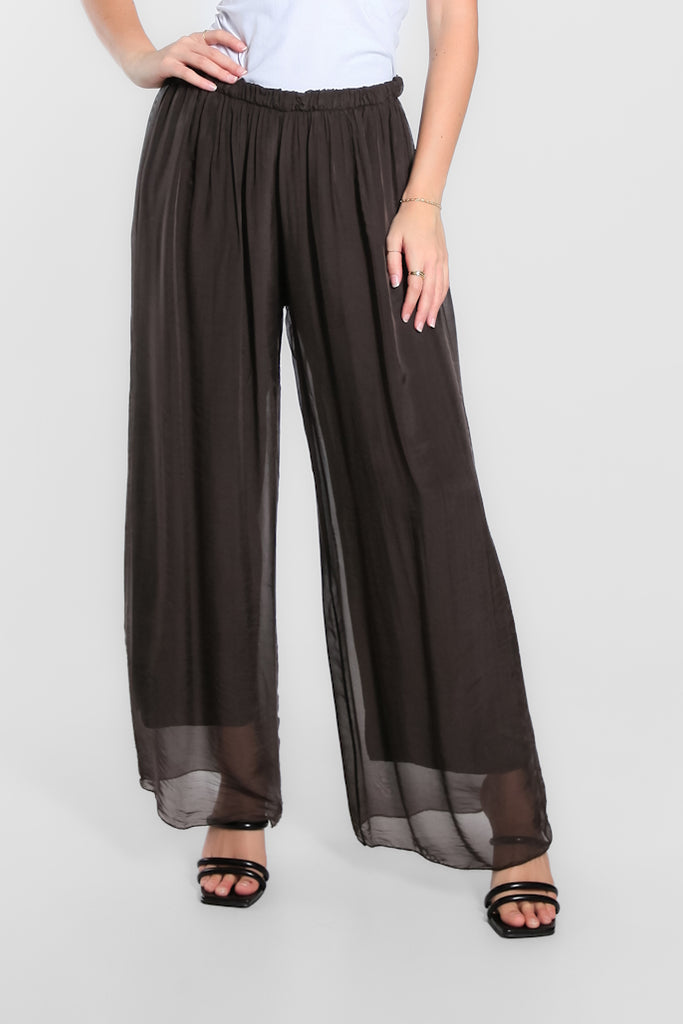 PL212-202 Espresso Roxy Silk Straight Leg Pant