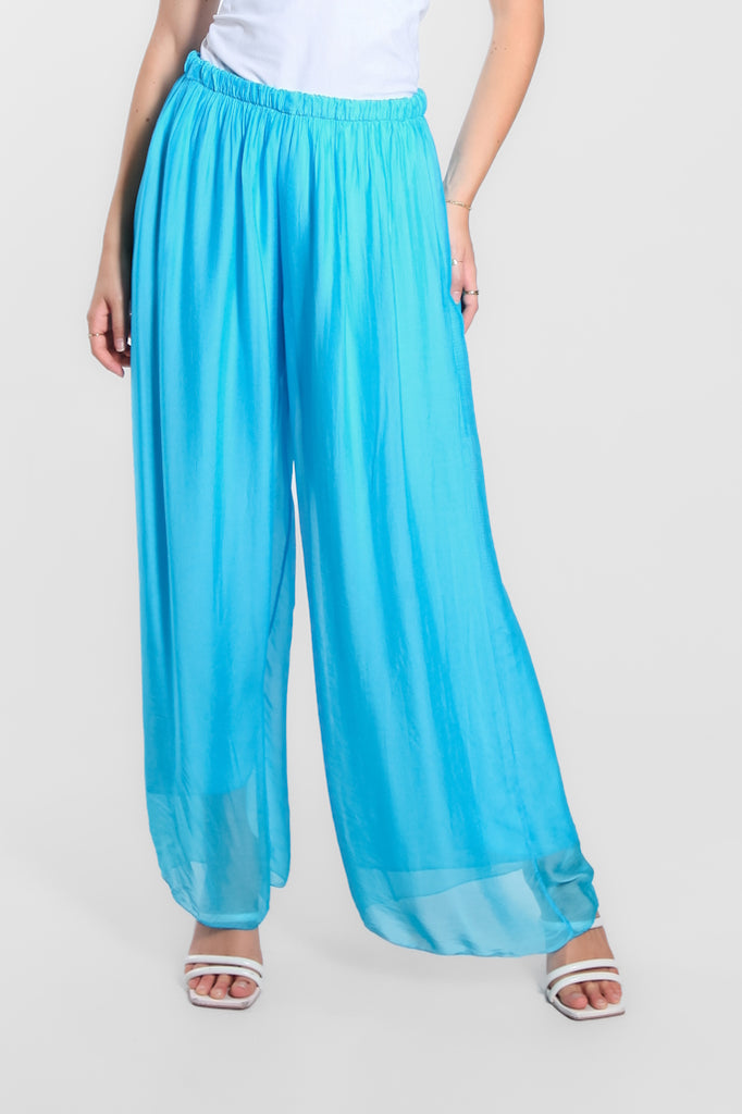 PL212-440 Turq Roxy Silk Straight Leg Pant