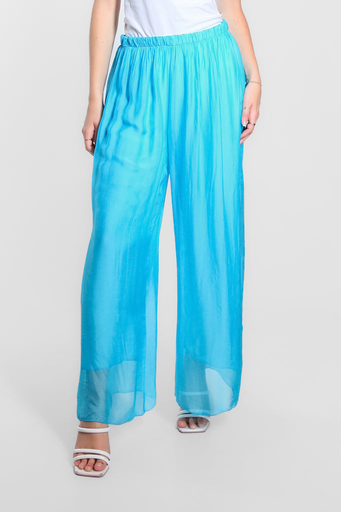 PL212-440 Turq Roxy Silk Straight Leg Pant