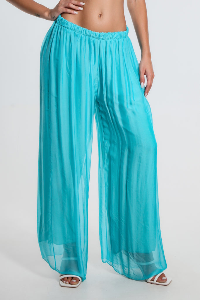 PL212-458 Tiffany Blue Roxy Silk Straight Leg Pant