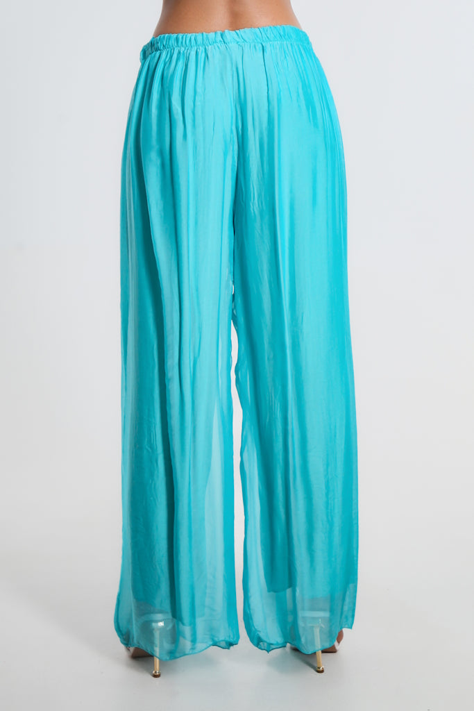 PL212-458 Tiffany Blue Roxy Silk Straight Leg Pant