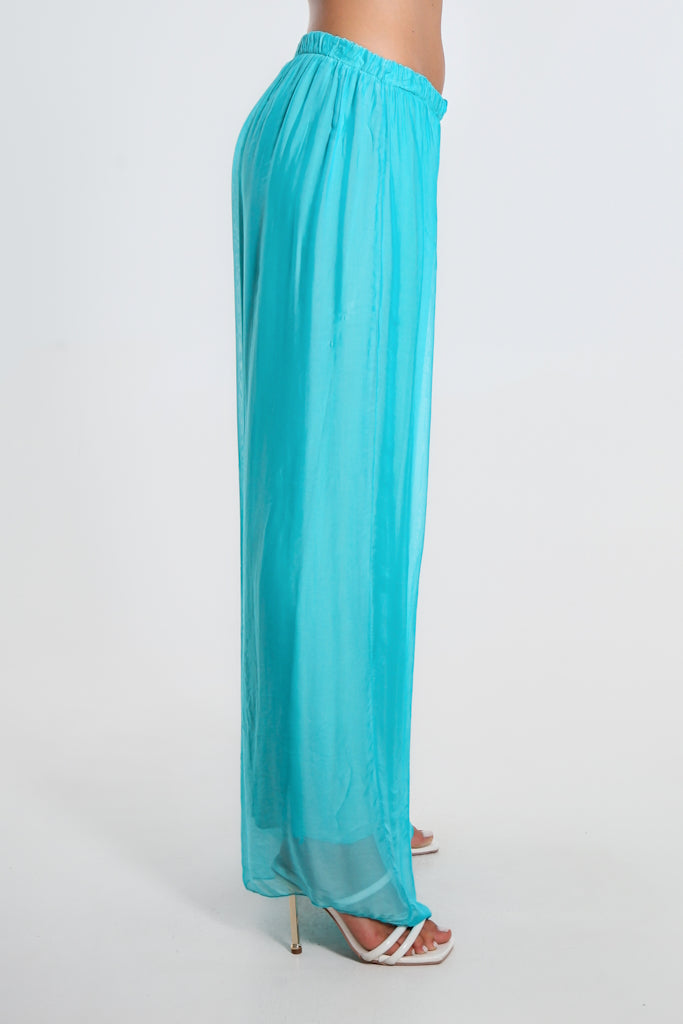 PL212-458 Tiffany Blue Roxy Silk Straight Leg Pant