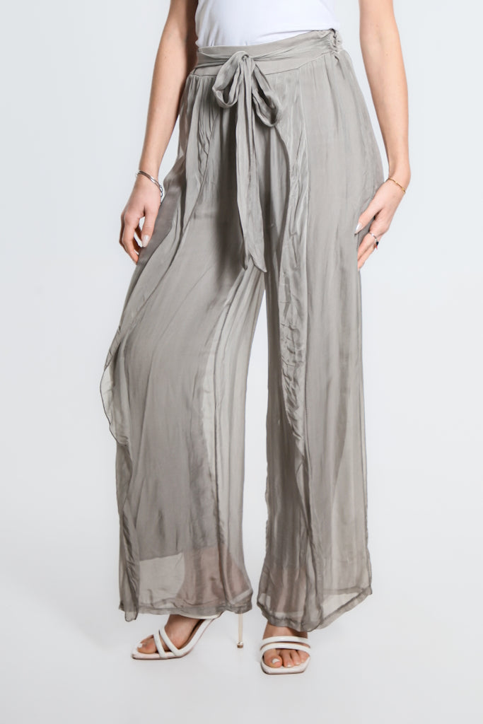PL214-210 Taupe Kimberly Wrap Front Silk Pant
