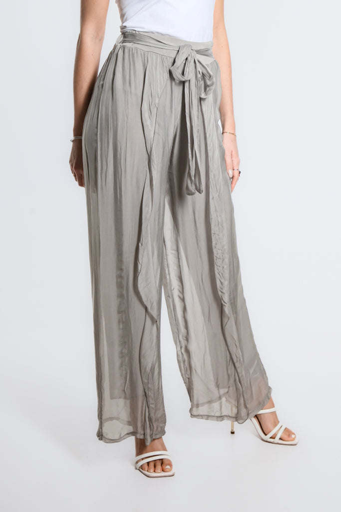 PL214-210 Taupe Kimberly Wrap Front Silk Pant