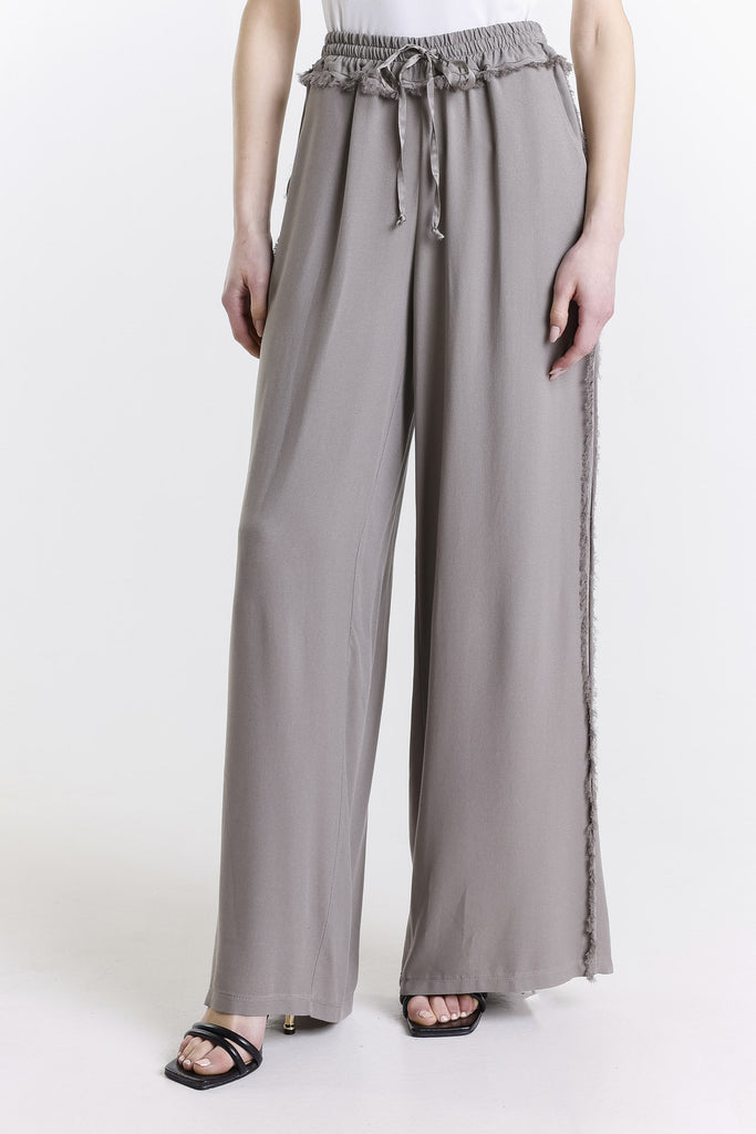 PL217 210 Taupe Savannah Fringed Crepe Pant