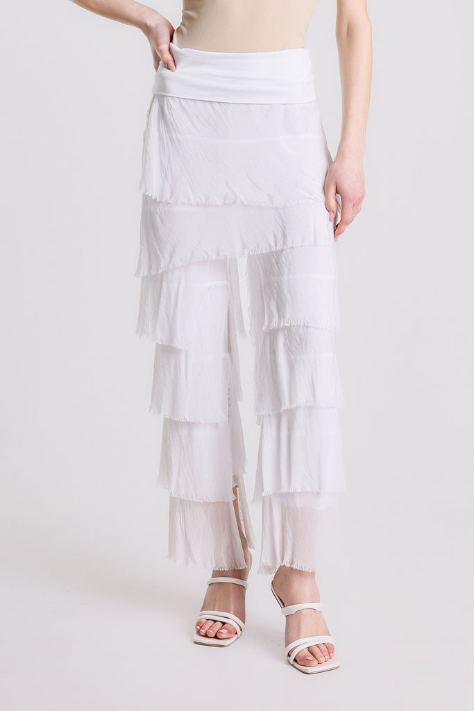 PL219 100 White Mirabella Silk Ruffle Pant