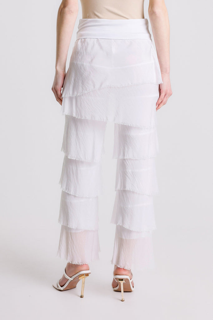 PL219 100 White Mirabella Silk Ruffle Pant