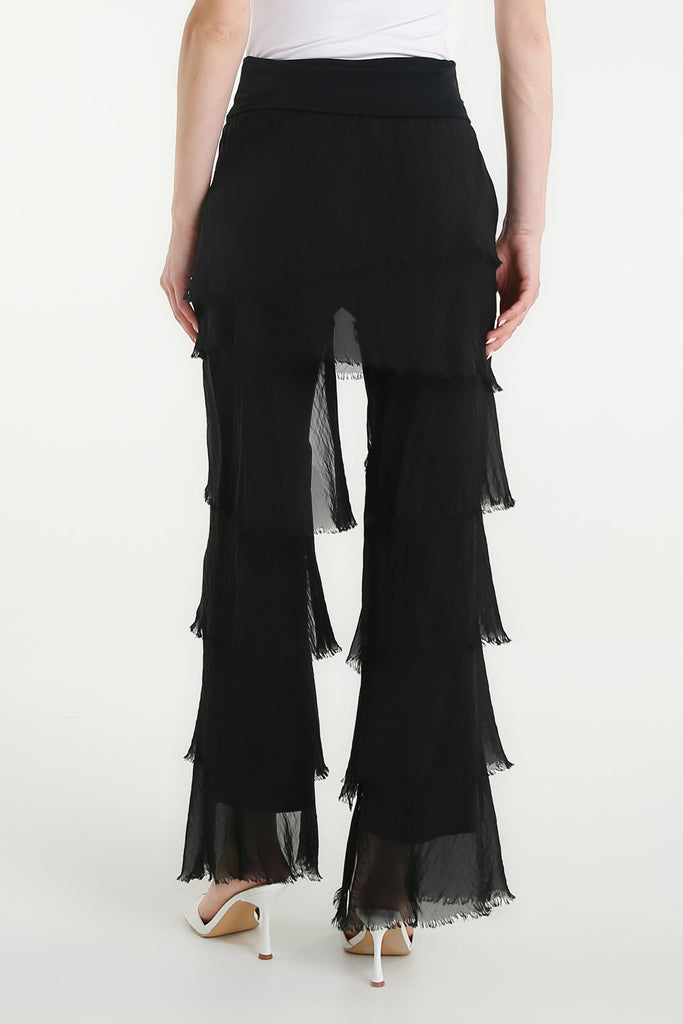 PL219 001 Black Mirabella Silk Ruffle Pant