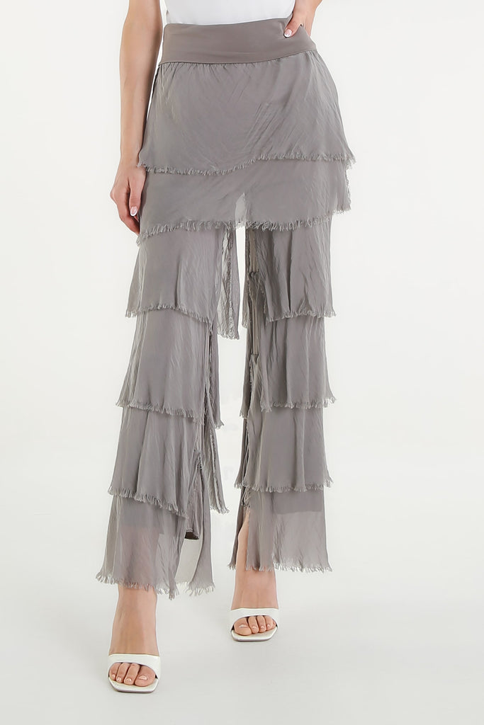 PL219 210 Taupe Mirabella Silk Ruffle Pant