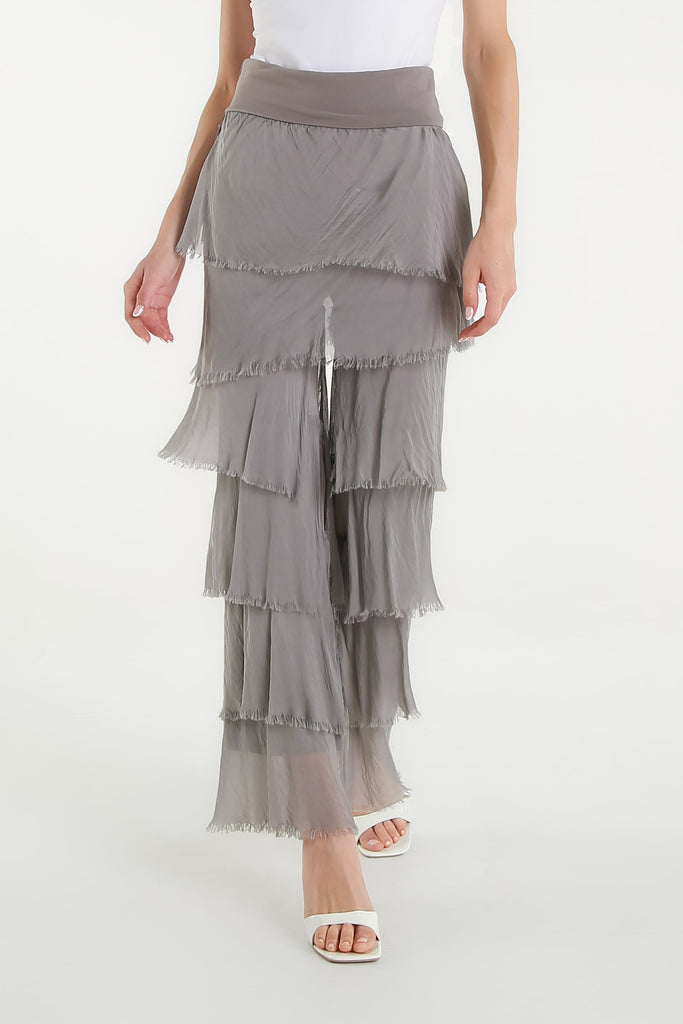 PL219 210 Taupe Mirabella Silk Ruffle Pant