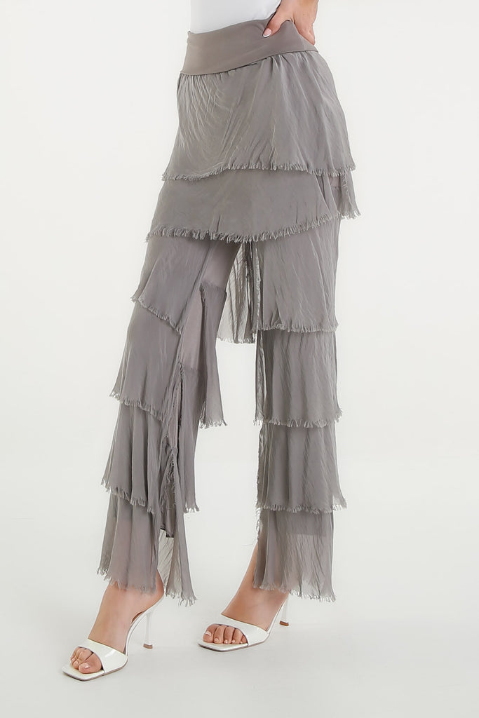 PL219 210 Taupe Mirabella Silk Ruffle Pant