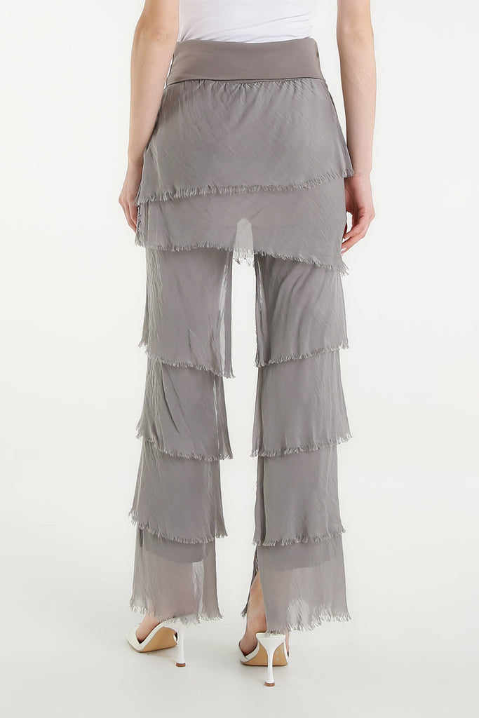 PL219 210 Taupe Mirabella Silk Ruffle Pant