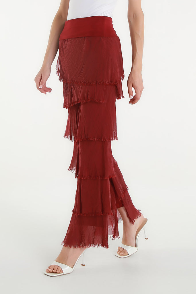 PL219 602 Burgundy Mirabella Silk Ruffle Pant