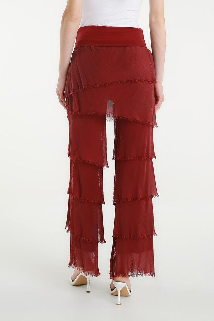 PL219 602 Burgundy Mirabella Silk Ruffle Pant