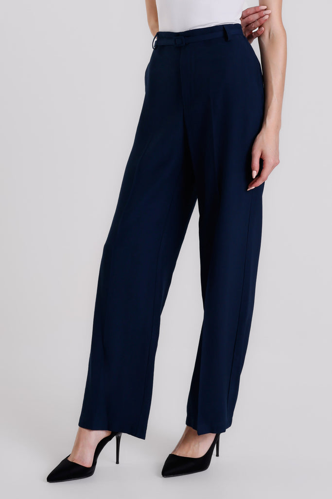 PL221 409 Navy Romina Wide Leg Pant