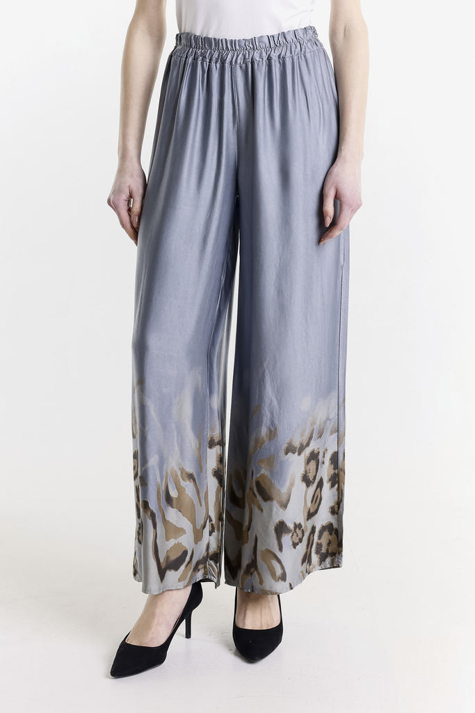 PL224 040 Medium Gray Adeline Animal Print Viscose Pant