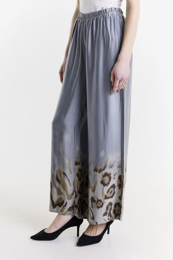 PL224 040 Medium Gray Adeline Animal Print Viscose Pant