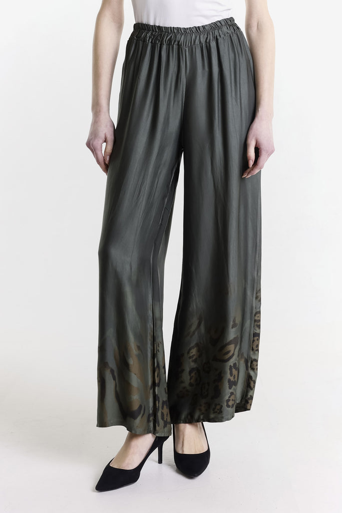 PL224 303 Army Adeline Animal Print Viscose Pant
