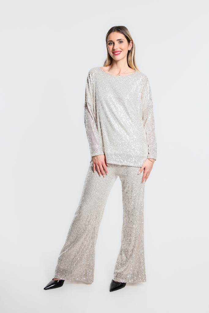 Merry Sequin Pants – Sand + Charcoal
