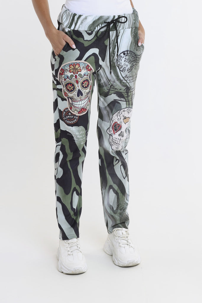 PL610H 303 Army Skull Sonya Sueded Drawstring Pant Front