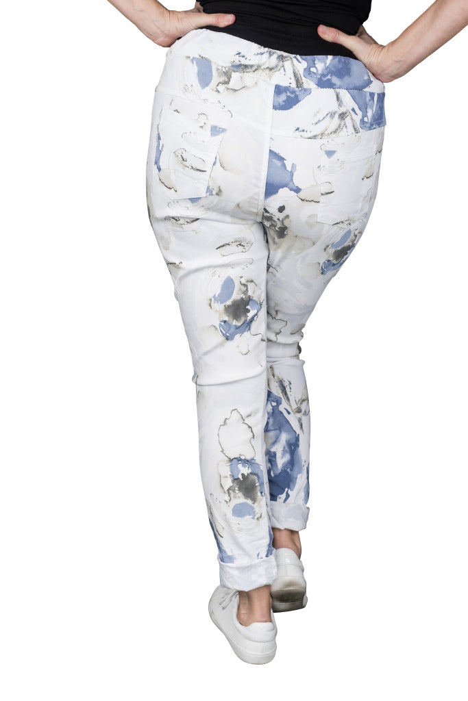 PL705F-100 White Jacee Abstract Floral Pant