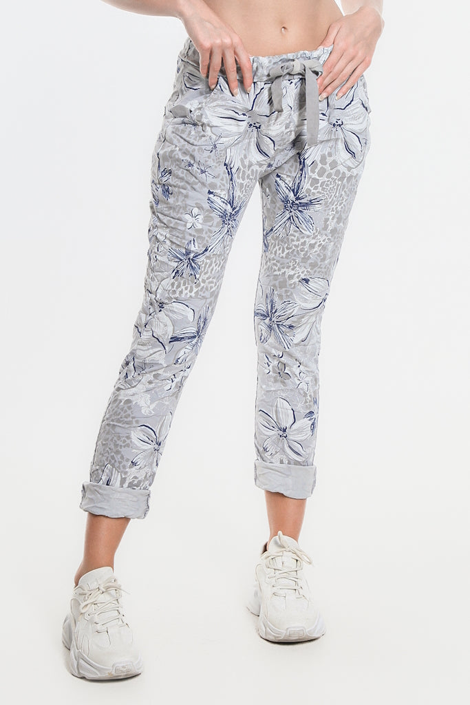 PL707H-020 Gray Daelyn Hibiscus Animal Pull On Pant