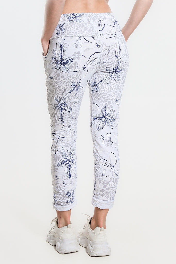 PL707H-100 White Daelyn Hibiscus Animal Pull On Pant
