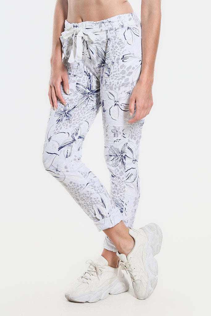 PL707H-100 White Daelyn Hibiscus Animal Pull On Pant