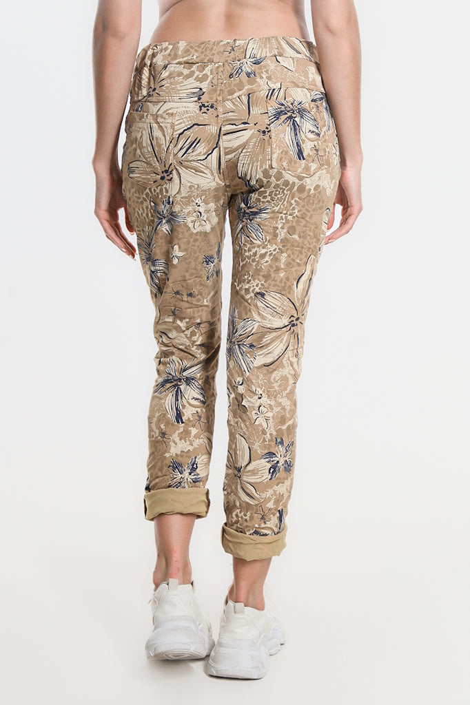 PL707H-258 Camel Daelyn Hibiscus Animal Pull On Pant