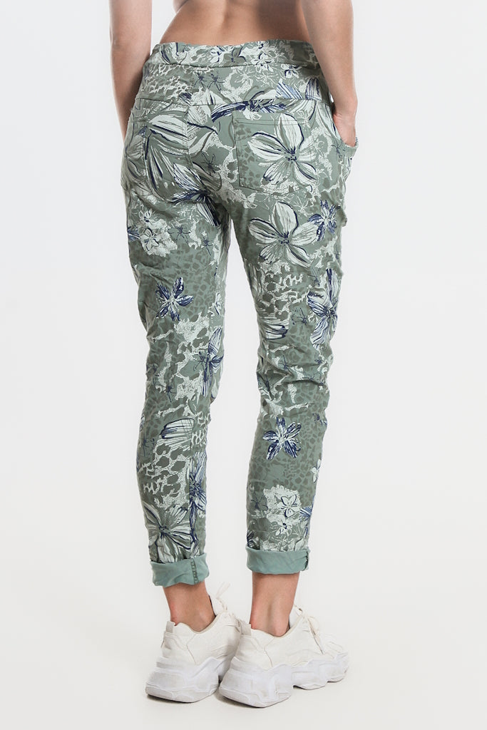 PL707H-303 Army Daelyn Hibiscus Animal Pull On Pant