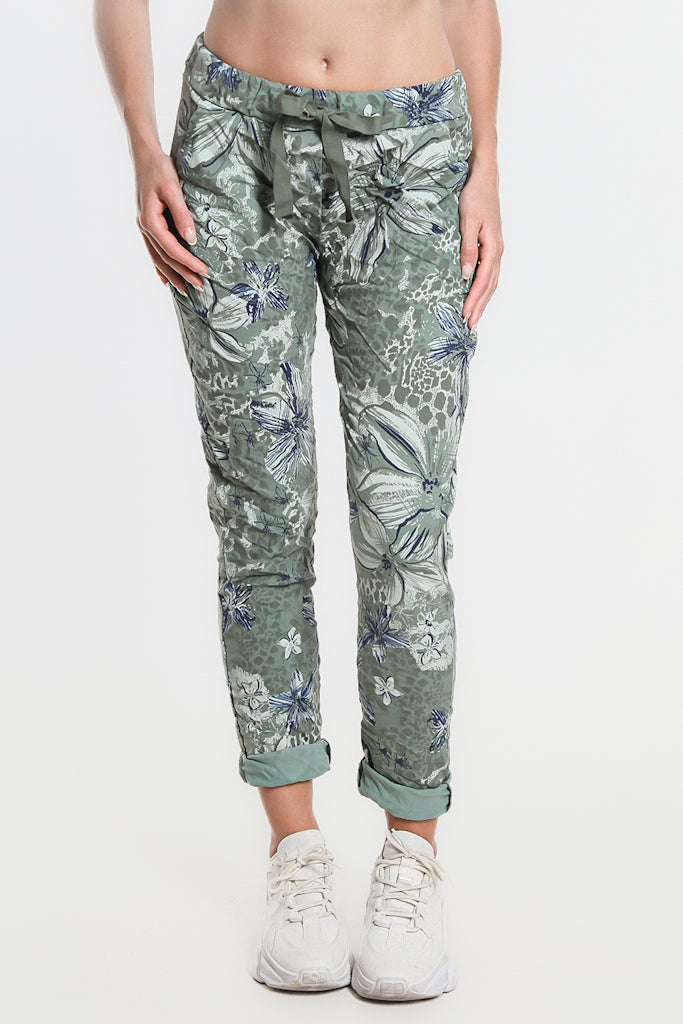 PL707H-303 Army Daelyn Hibiscus Animal Pull On Pant