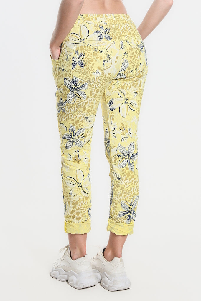 PL707H-700 Yellow Daelyn Hibiscus Animal Pull On Pant