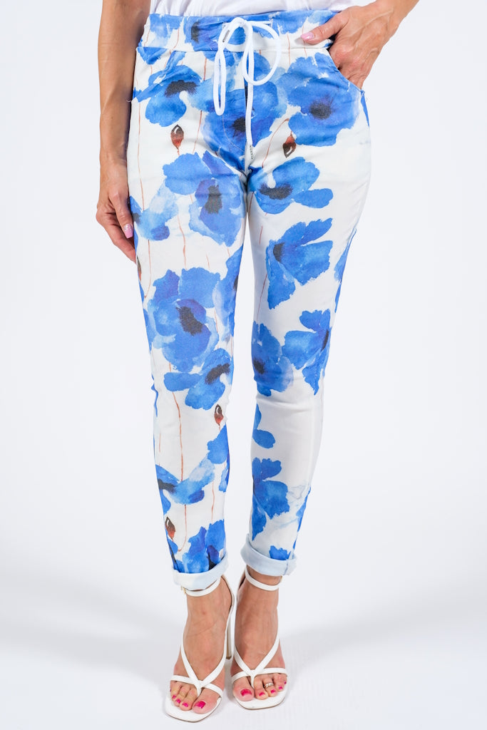 PL709P-407 Royal Blue Lily Poppy Pull On Pant