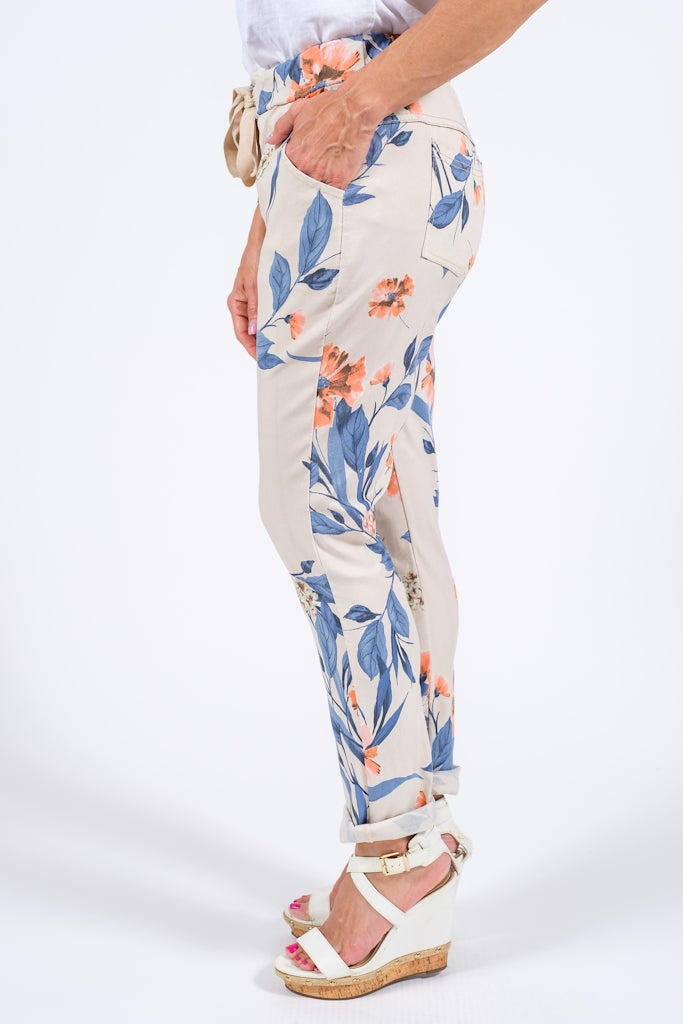 PL710F-250 Beige Roseann Floral Print Pant