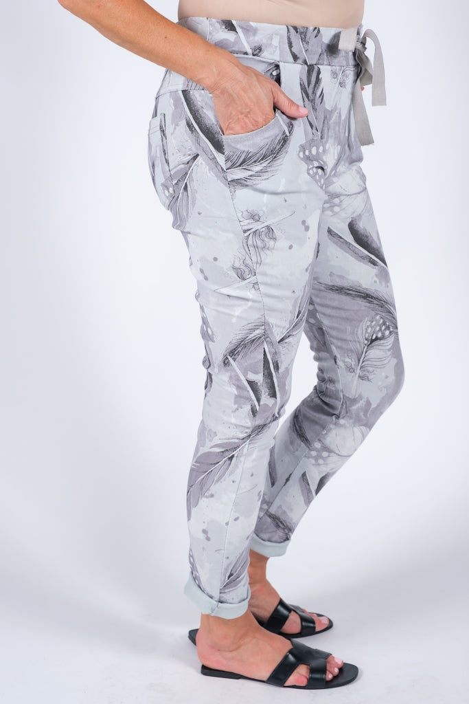 PL710R-020 Gray Roseann Feather Pull On Pant