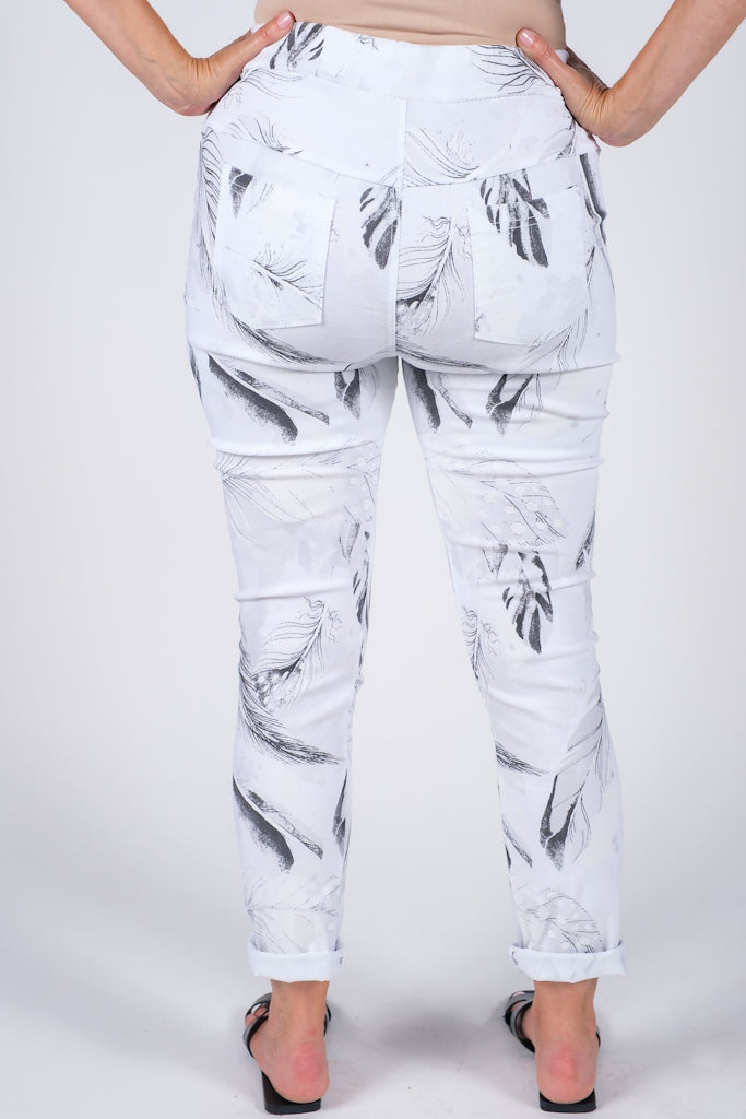PL710R-100 White Roseann Feather Pull On Pant