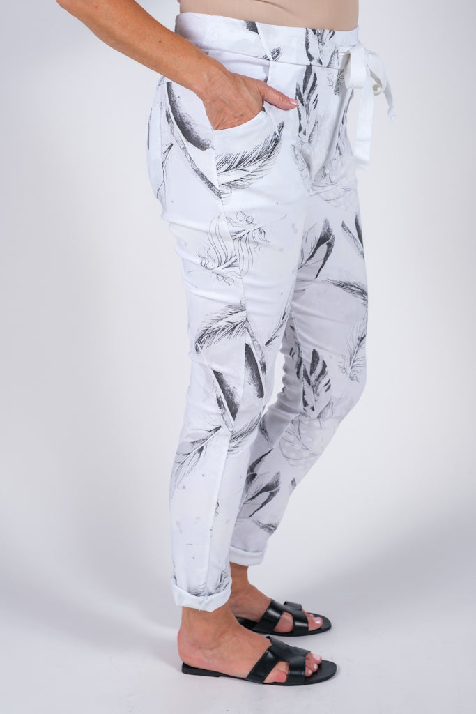 PL710R-100 White Roseann Feather Pull On Pant