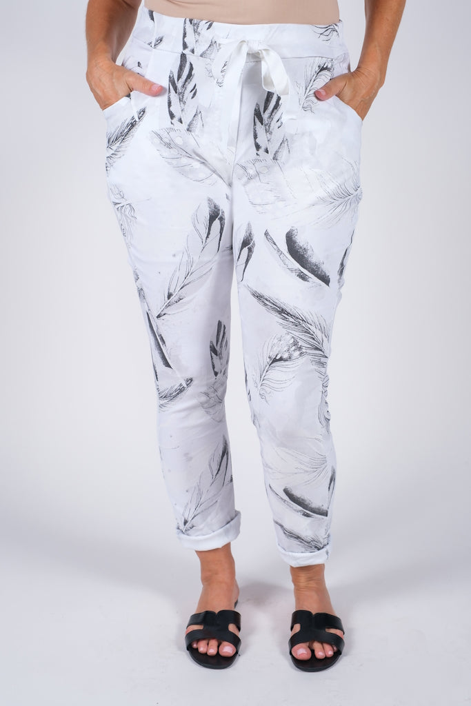 PL710R-100 White Roseann Feather Pull On Pant