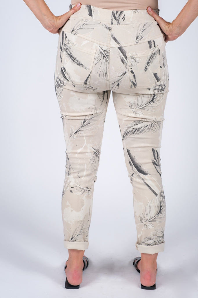 PL710R-250 Beige Roseann Feather Pull On Pant