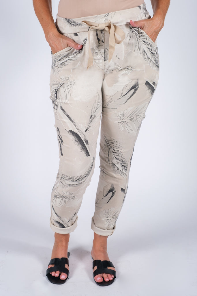 PL710R-250 Beige Roseann Feather Pull On Pant