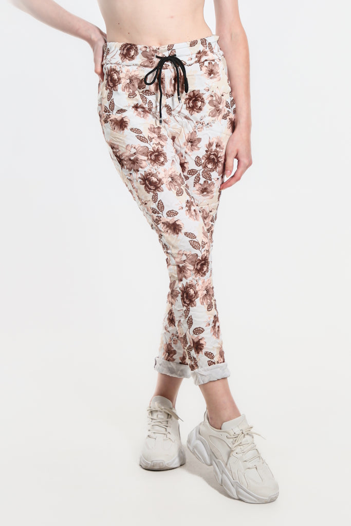 PL712F-258 Camel Izzy Floral Leaves Featherweight Pant