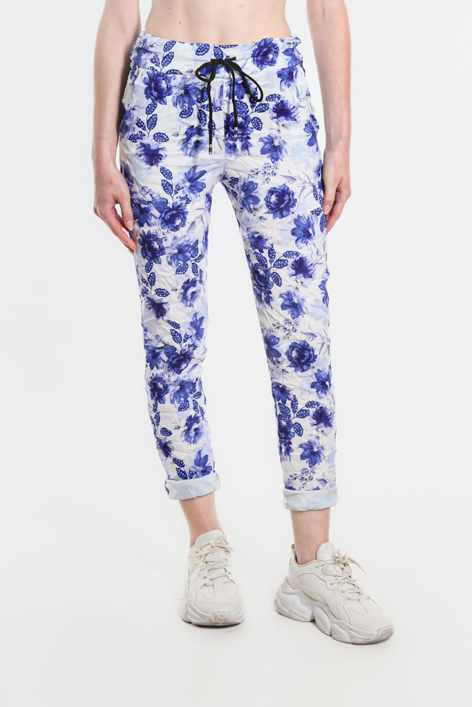 PL712F-401 Cobalt Izzy Floral Leaves Featherweight Pant
