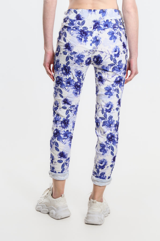 PL712F-401 Cobalt Izzy Floral Leaves Featherweight Pant