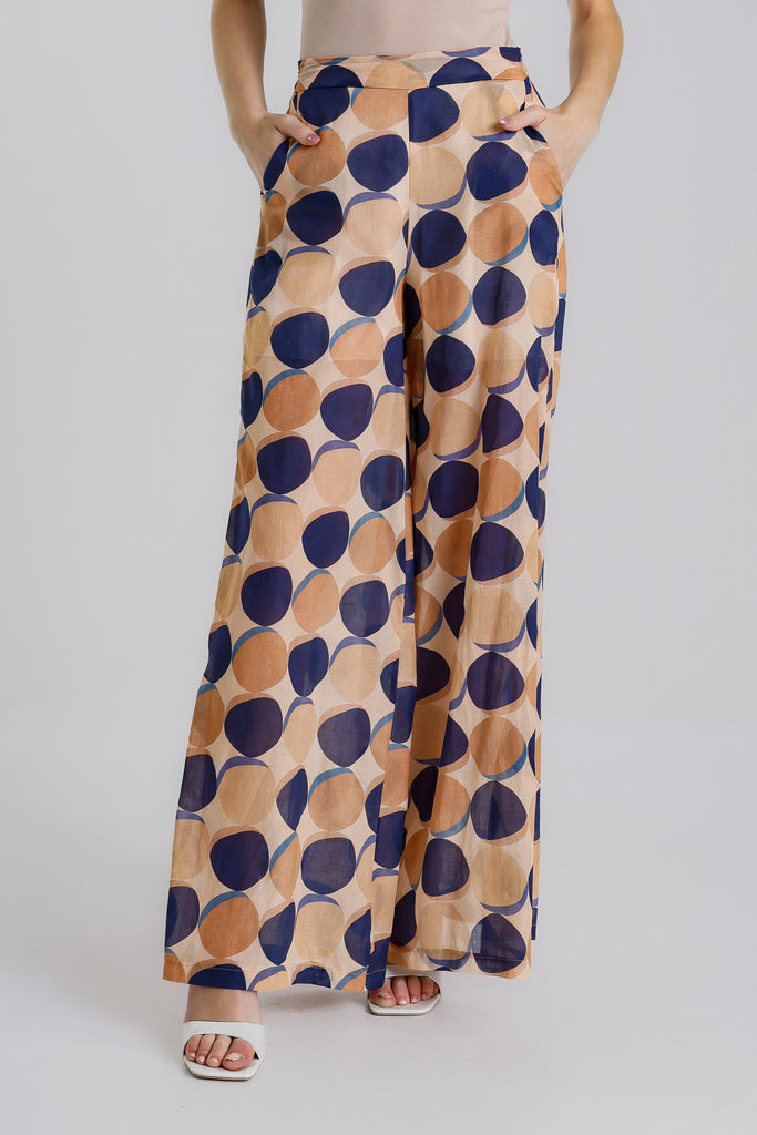 PL901C 409 Navy Circle Dorothea Lined Wide Leg Cotton Voile Pant