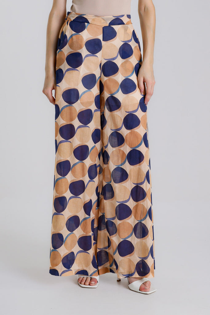 PL901C 409 Navy Circle Dorothea Lined Wide Leg Cotton Voile Pant