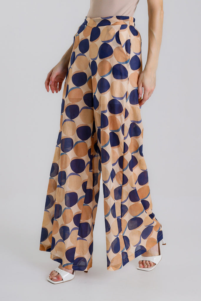 PL901C 409 Navy Circle Dorothea Lined Wide Leg Cotton Voile Pant