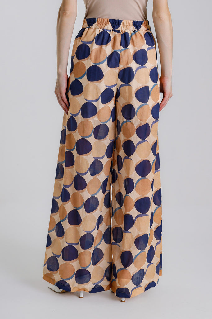 PL901C 409 Navy Circle Dorothea Lined Wide Leg Cotton Voile Pant