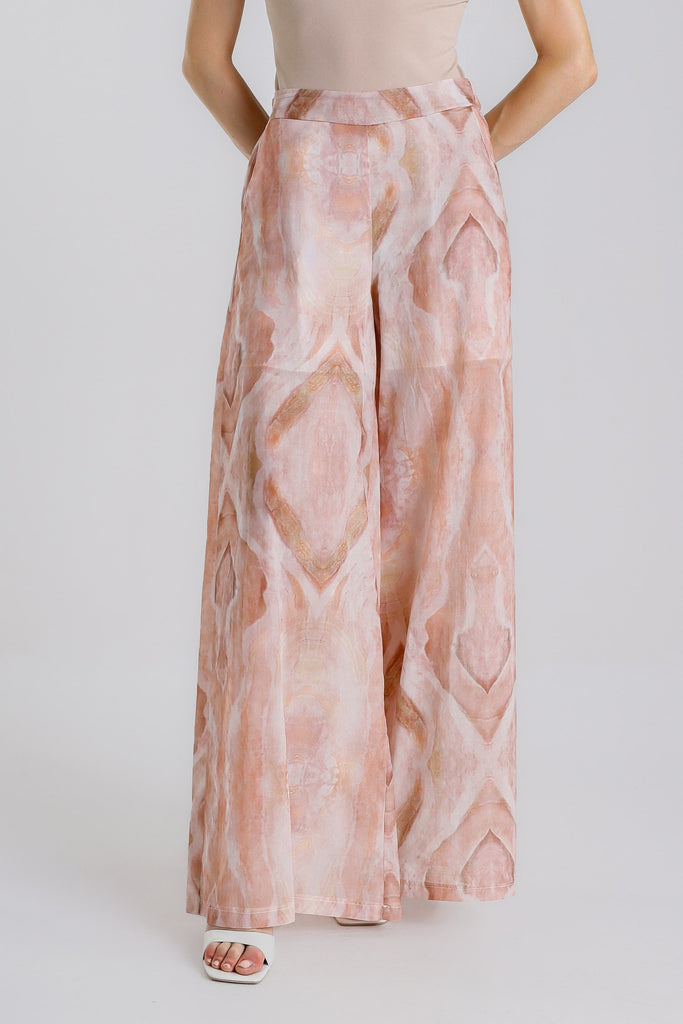 PL901R 659 Shell Pink Rhombus Dorothea Lined Wide Leg Cotton Voile Pant