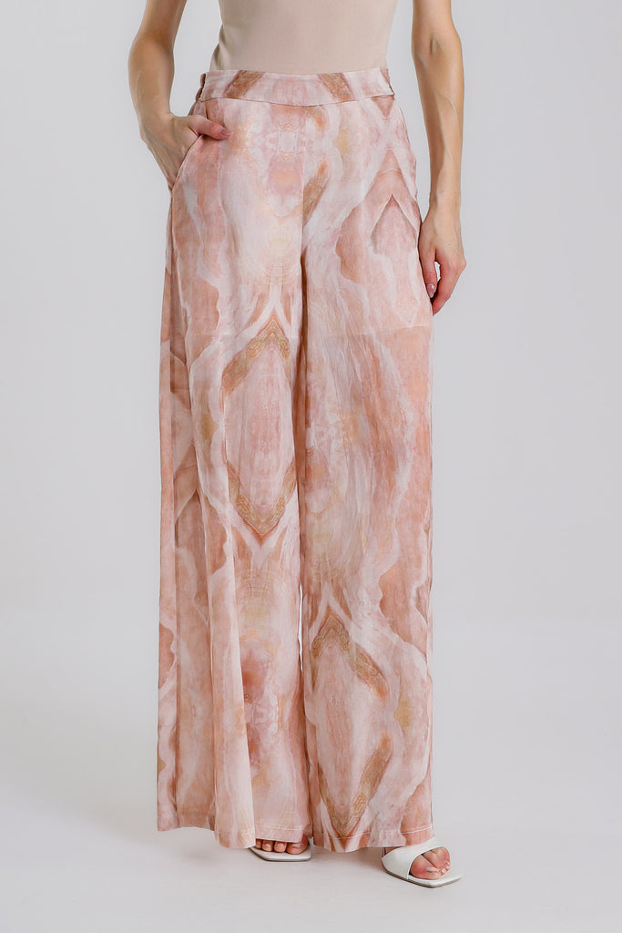 PL901R 659 Shell Pink Rhombus Dorothea Lined Wide Leg Cotton Voile Pant