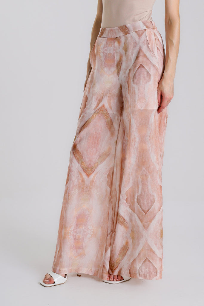 PL901R 659 Shell Pink Rhombus Dorothea Lined Wide Leg Cotton Voile Pant